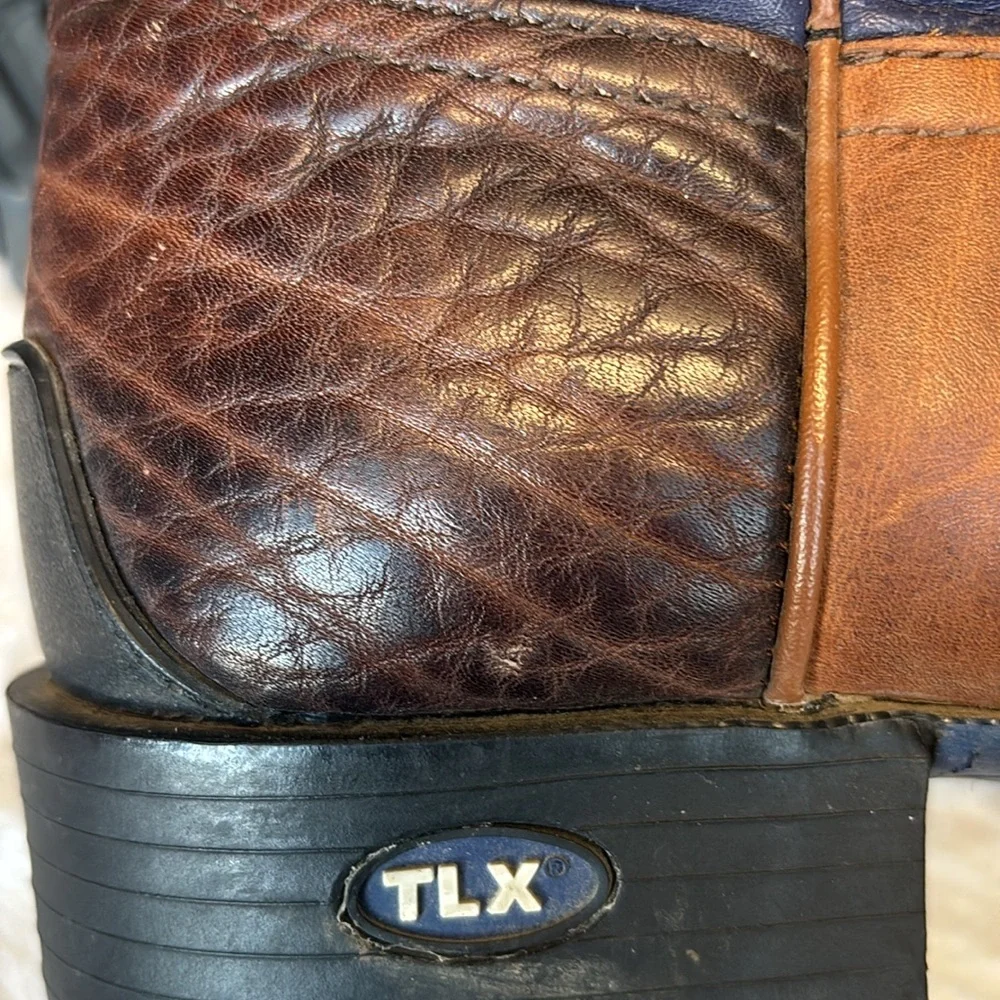 Tony Lama Brown and Navy Genuine Leather Cowboy Western Boot TLX XT5001.Size 9.5 - Picture 10 of 16